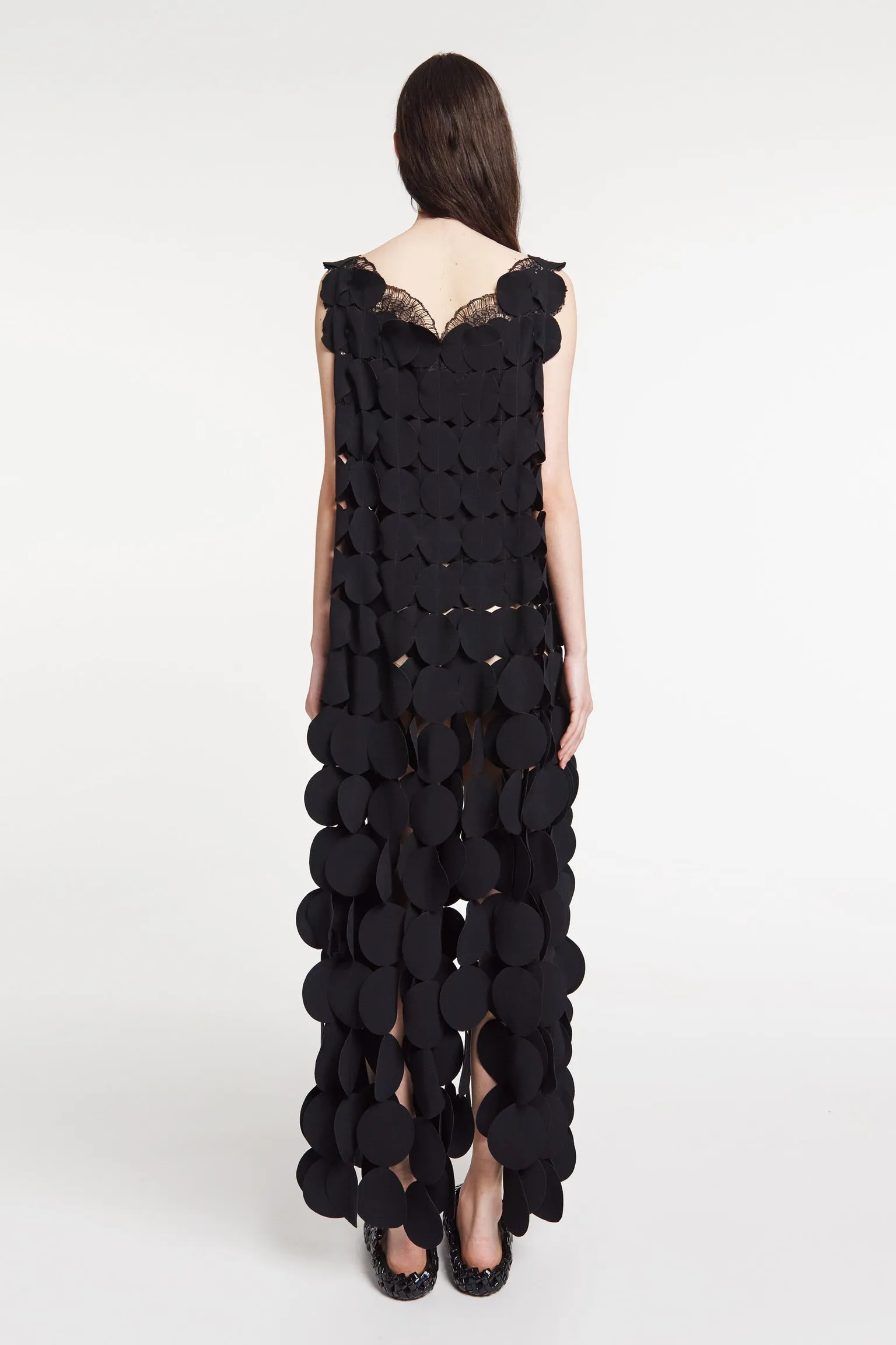 Multi Circle Layered Dress With Lace Insert Black