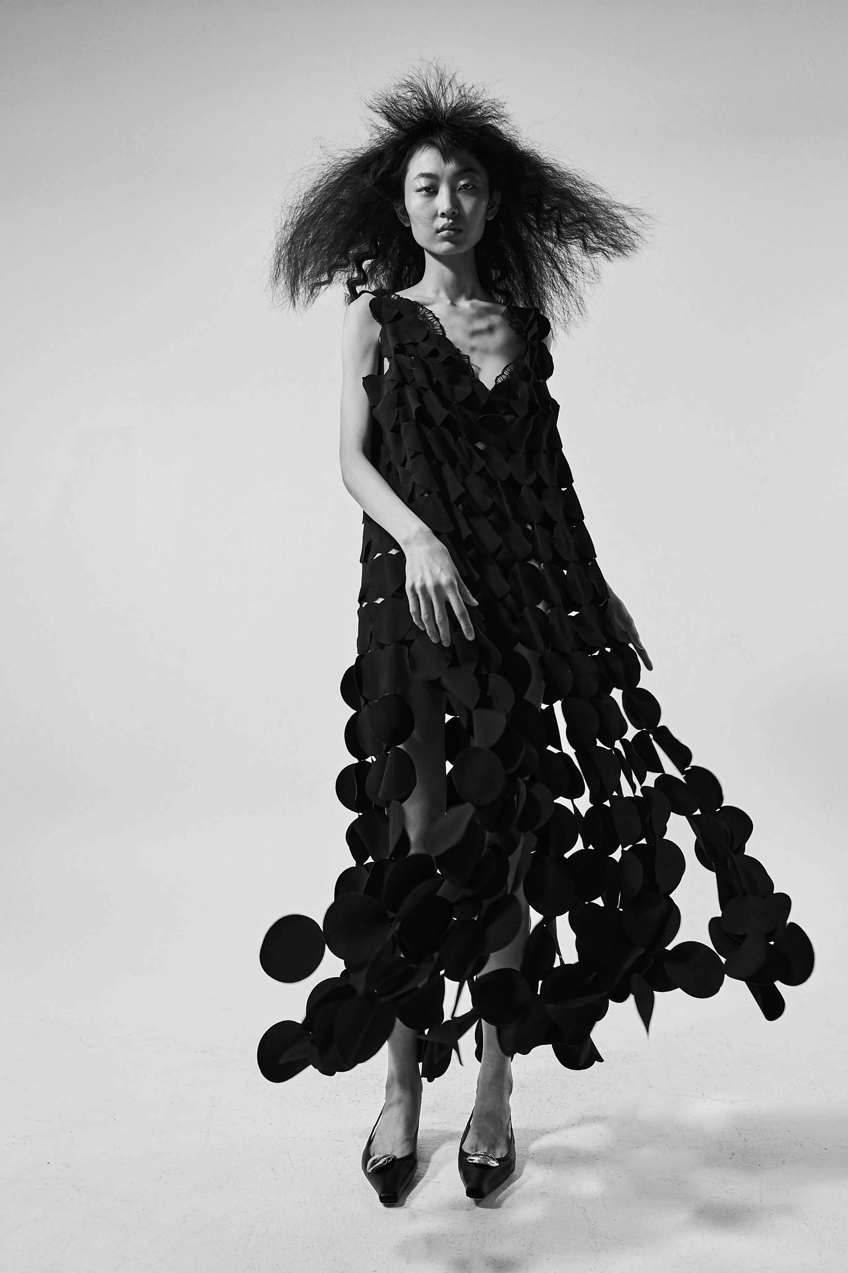 Multi Circle Layered Dress With Lace Insert Black