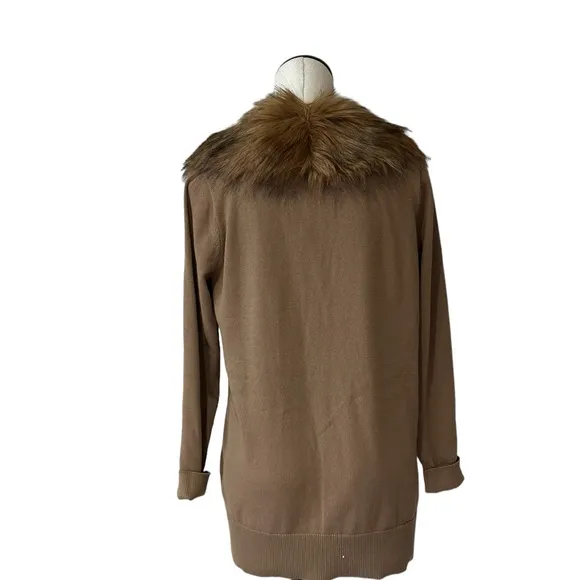 NWT Michael Kors Faux Fur Collar Cotton Blend Cardigan Sweater Medium