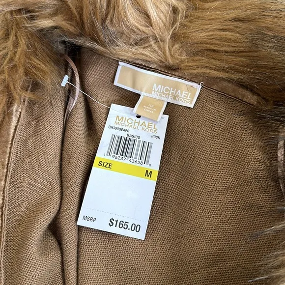 NWT Michael Kors Faux Fur Collar Cotton Blend Cardigan Sweater Medium