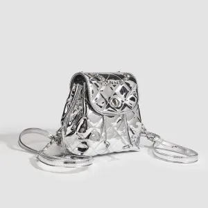 Patent Leather Glossy Diamond Embroidery Thread Backpack Trendy Chain Backpack Mini Student Small Schoolbag