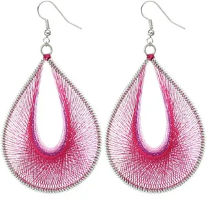 Pink Twine Thread Woven Teardrop Earrings