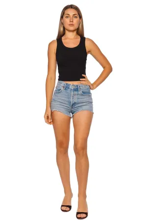 Poppy Black Shrunken Ribbed Tank