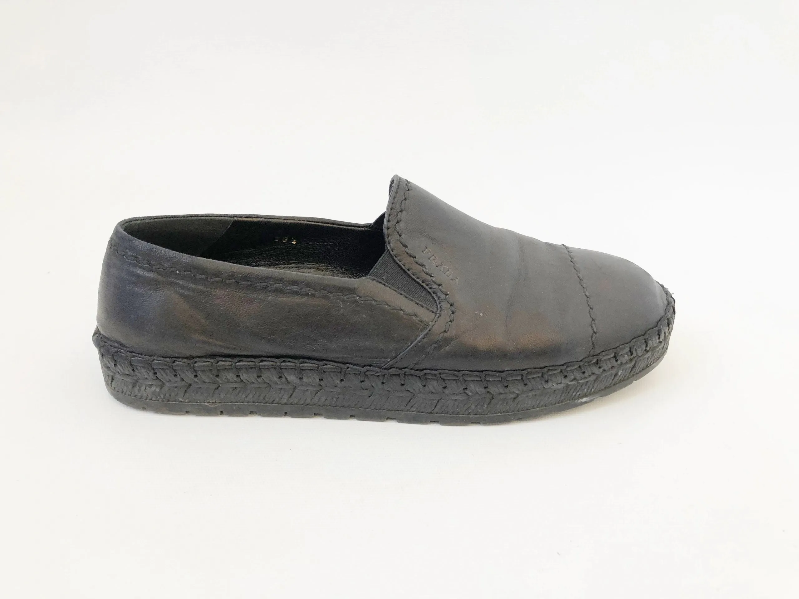 Prada Black Leather Espadrille Size 8.5