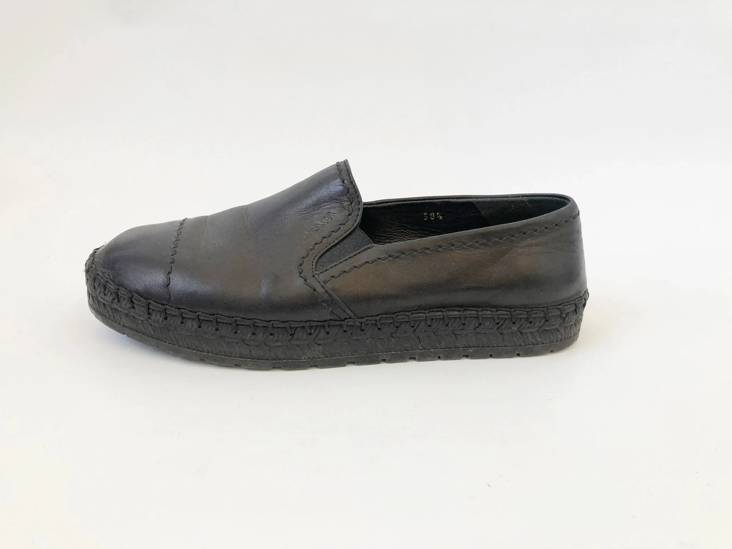 Prada Black Leather Espadrille Size 8.5