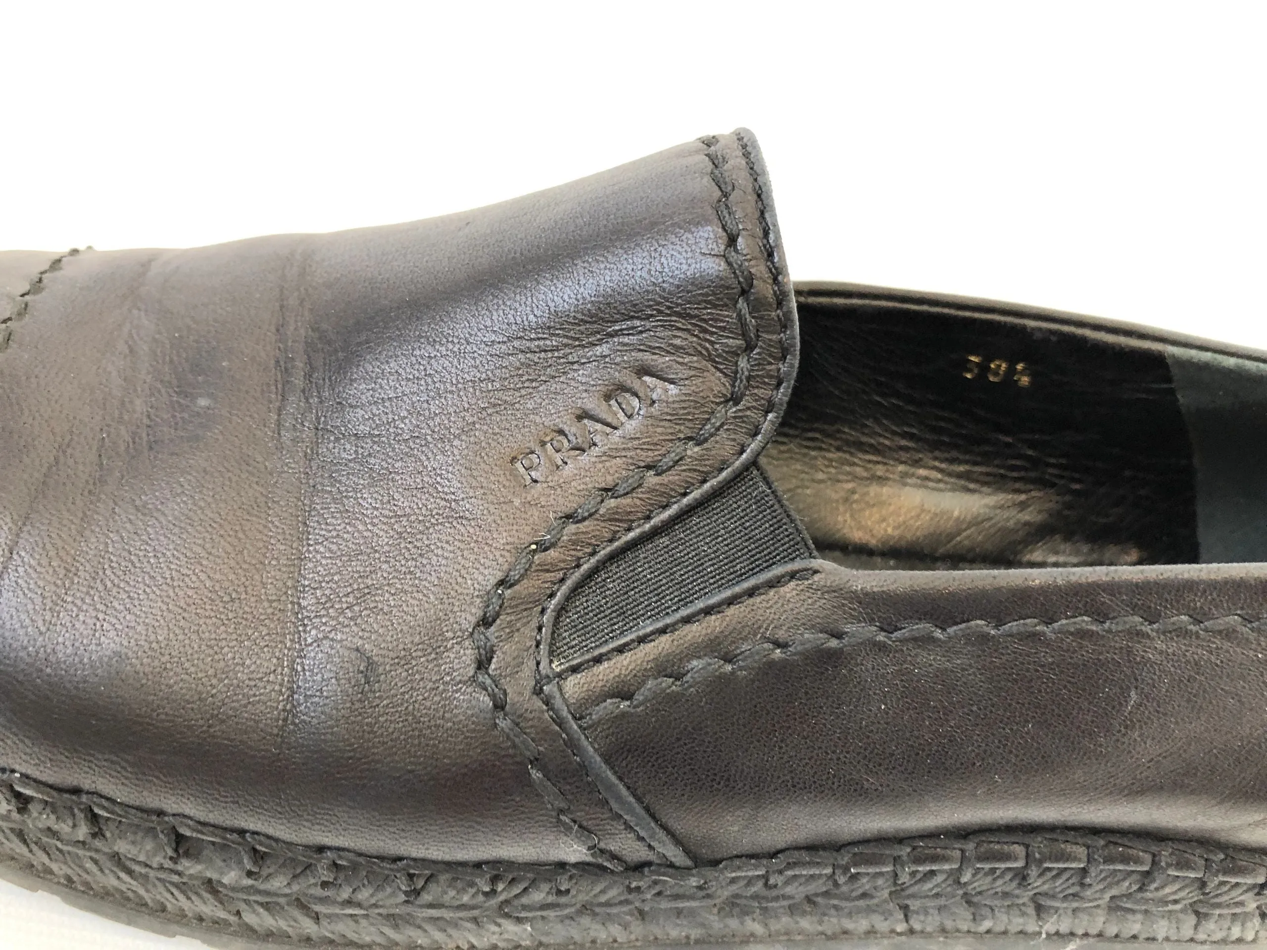 Prada Black Leather Espadrille Size 8.5
