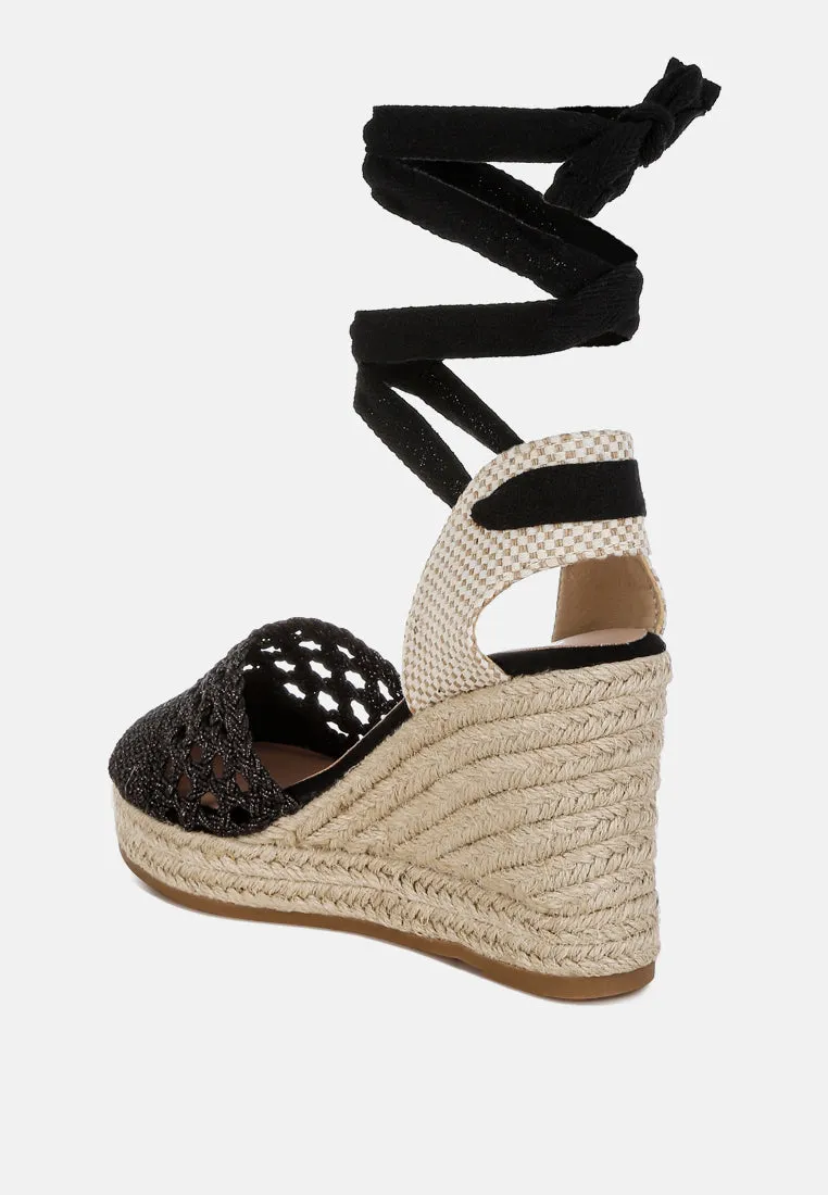 Sea Breeze Woven Lace-Up Espadrille Wedges