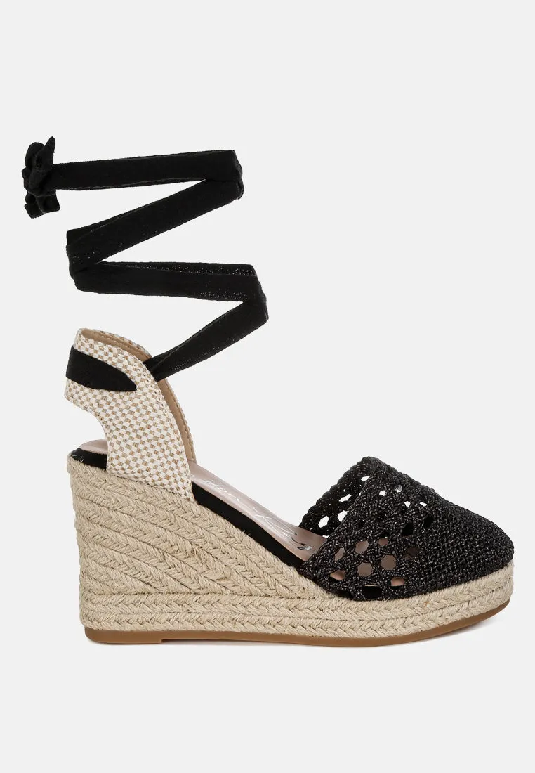 Sea Breeze Woven Lace-Up Espadrille Wedges