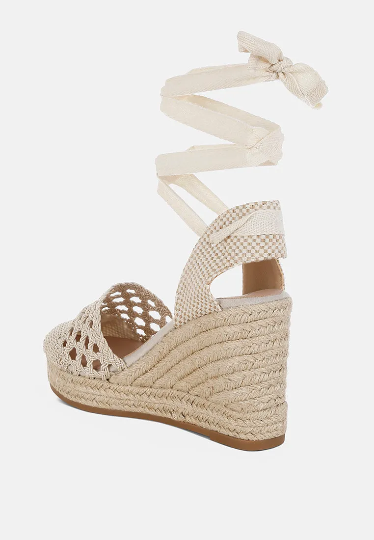 Sea Breeze Woven Lace-Up Espadrille Wedges