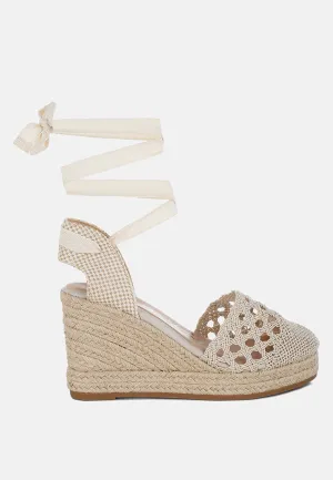 Sea Breeze Woven Lace-Up Espadrille Wedges