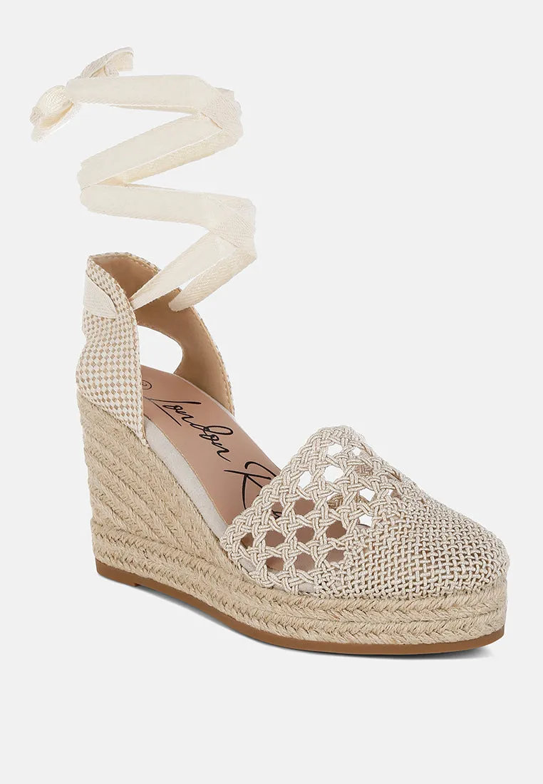 Sea Breeze Woven Lace-Up Espadrille Wedges