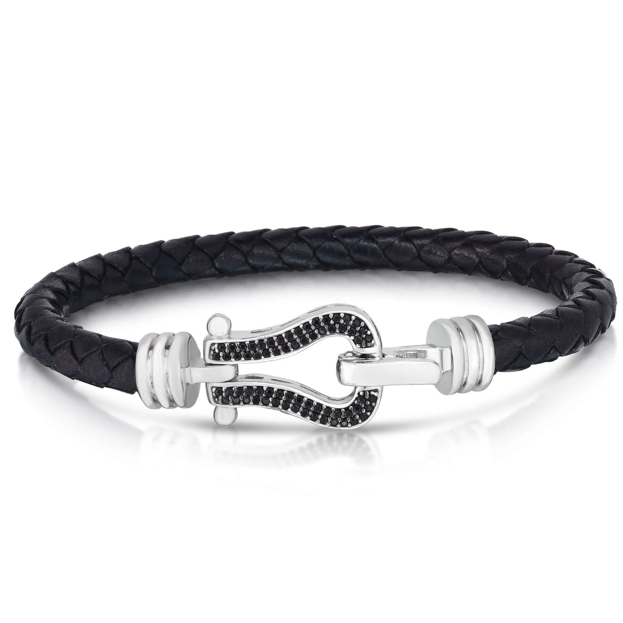 Silver & Black Diamond Buckle Bracelet on Leather