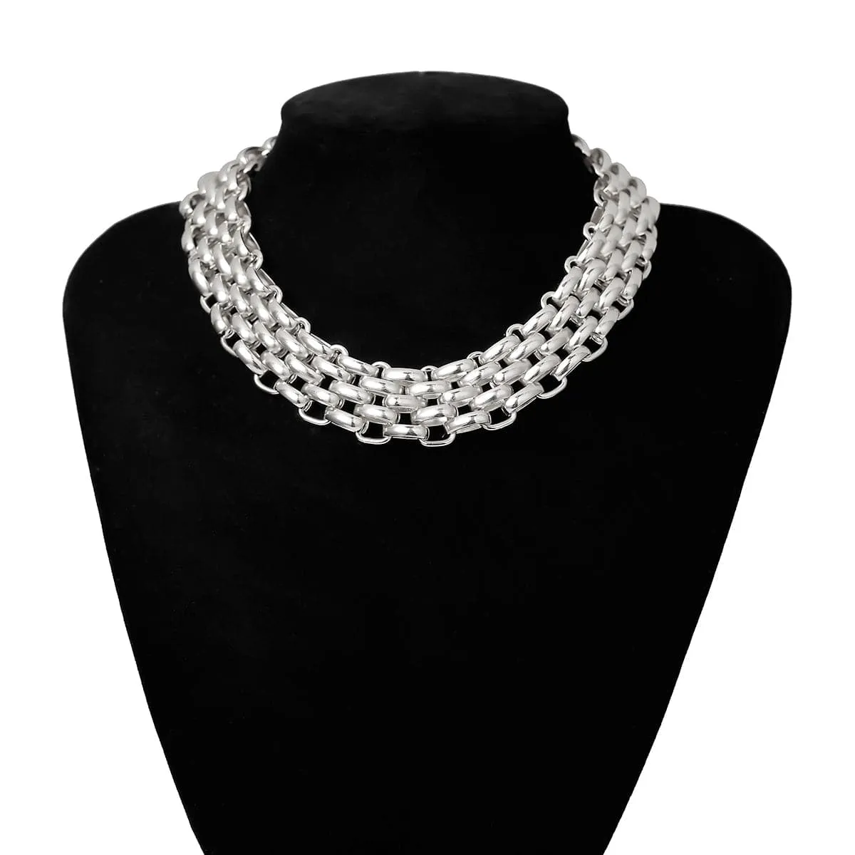 Silver-Plated Five-Row Chain Link Choker Necklace