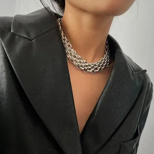 Silver-Plated Five-Row Chain Link Choker Necklace