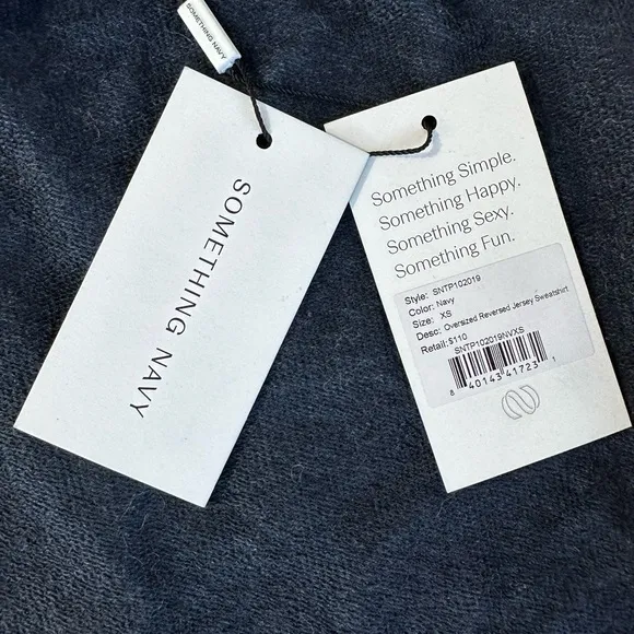 Something Navy oversized Reversed Jersey Sweatshirt in size XS