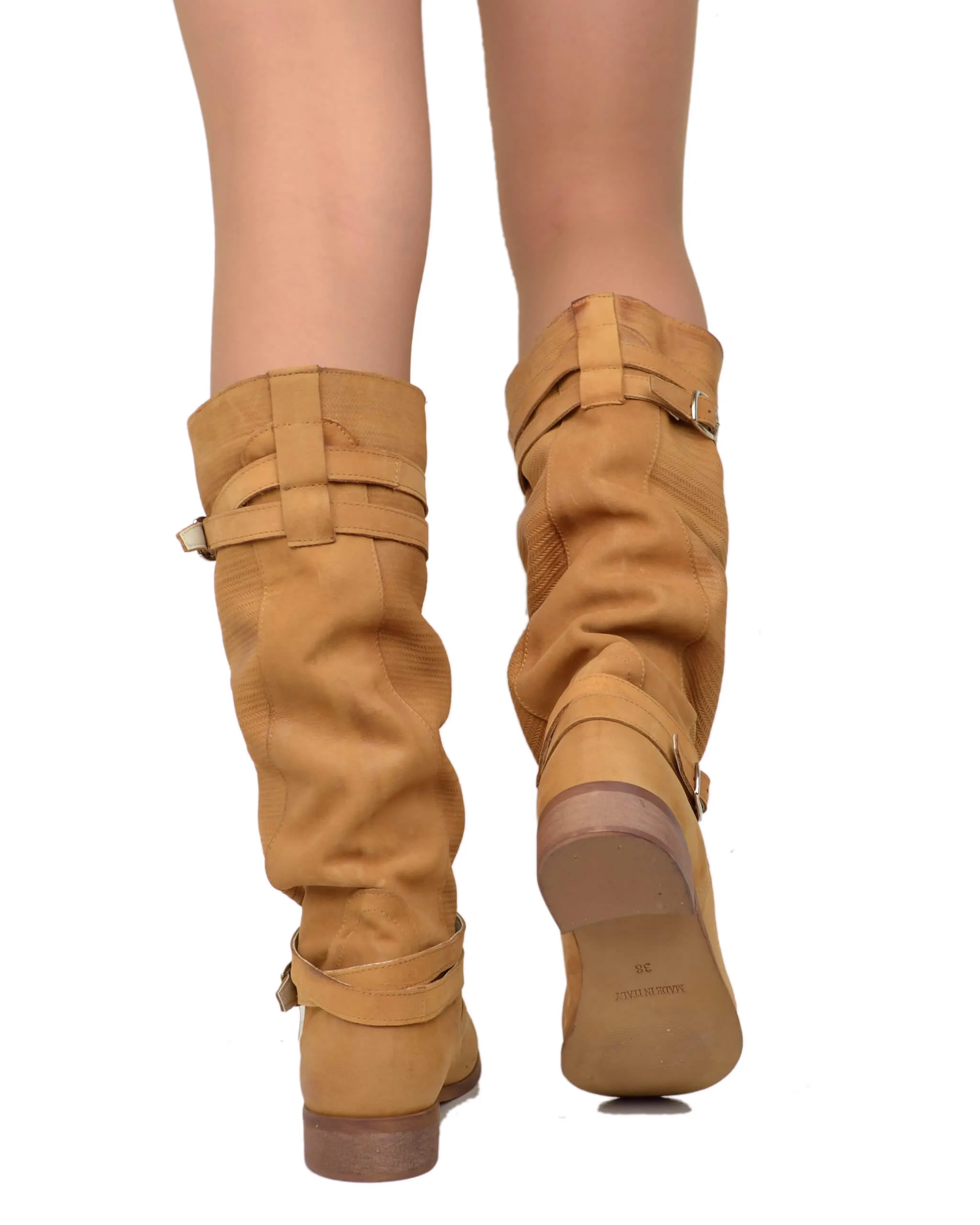 Stivali Estivi Donna in Pelle Nabuk Vintage Zigrinati Marroni