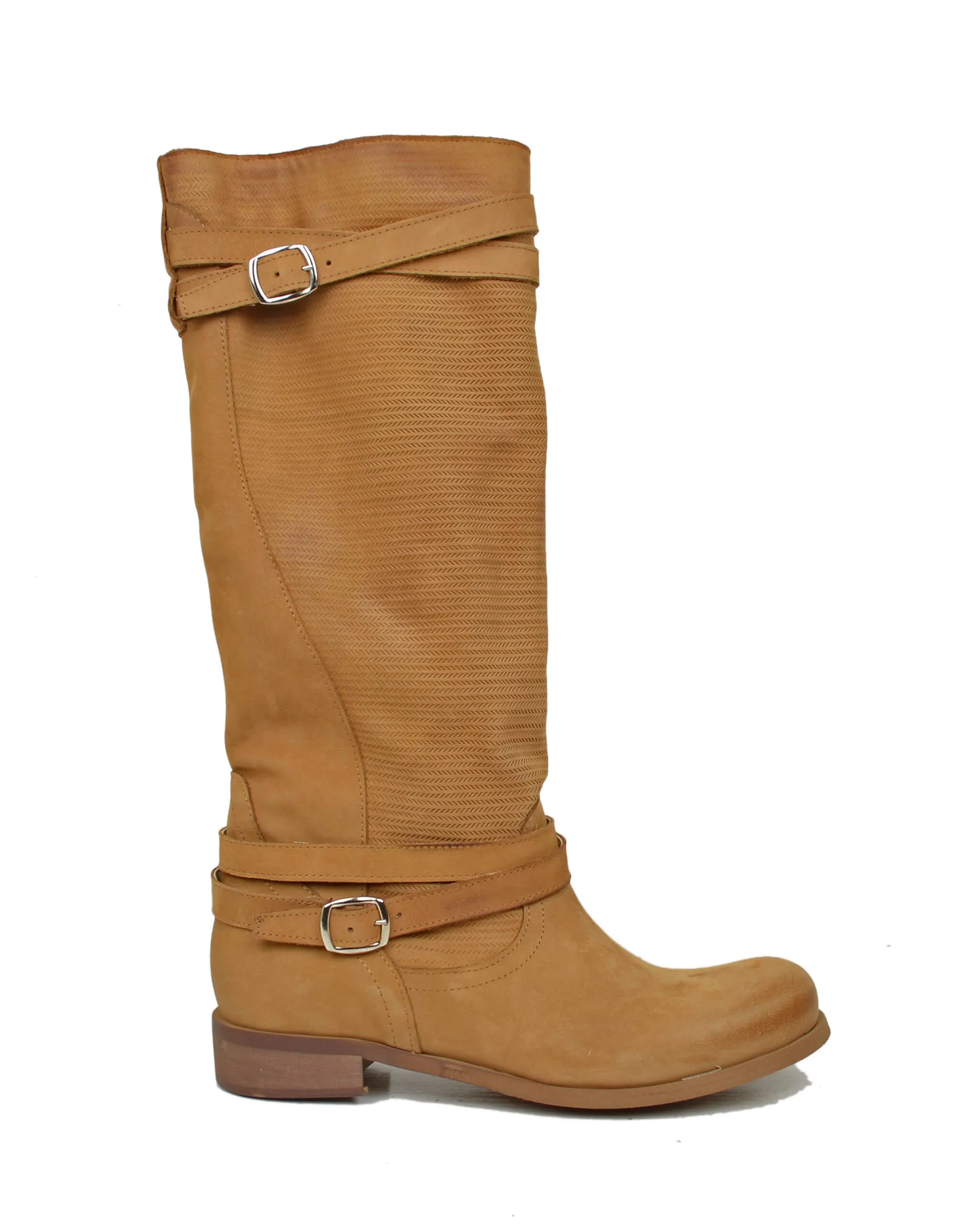 Stivali Estivi Donna in Pelle Nabuk Vintage Zigrinati Marroni