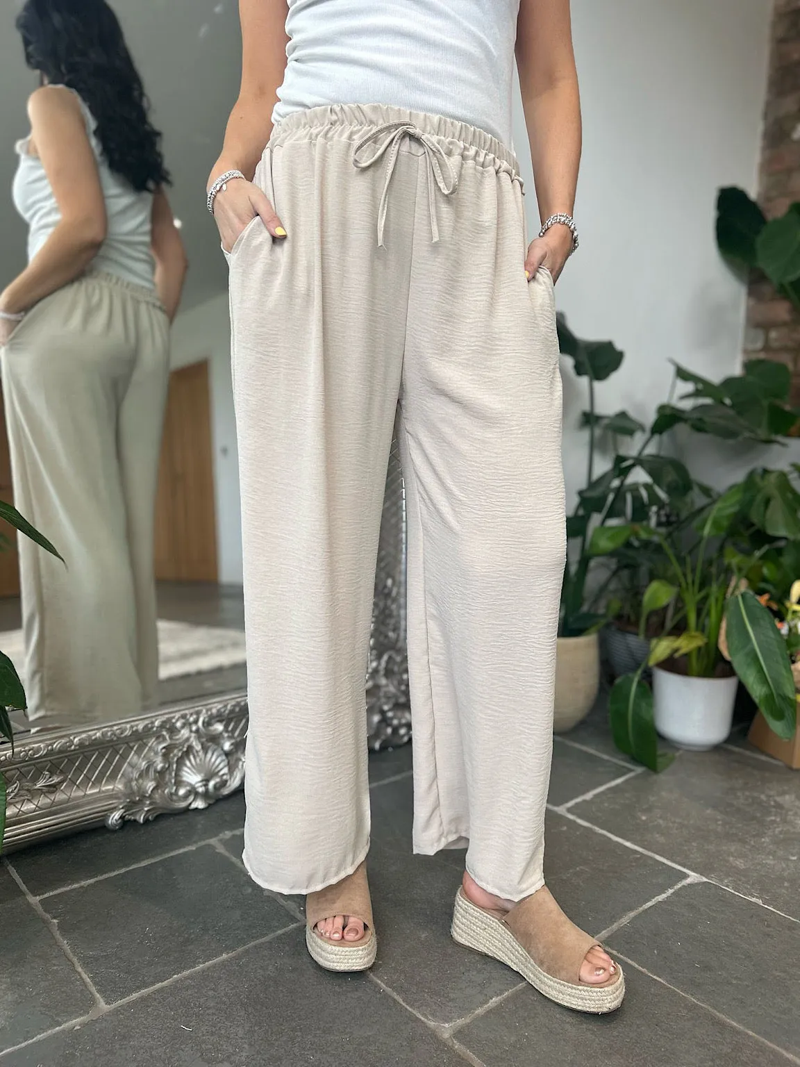 Stone Wide Leg Pocket Trousers Claudia