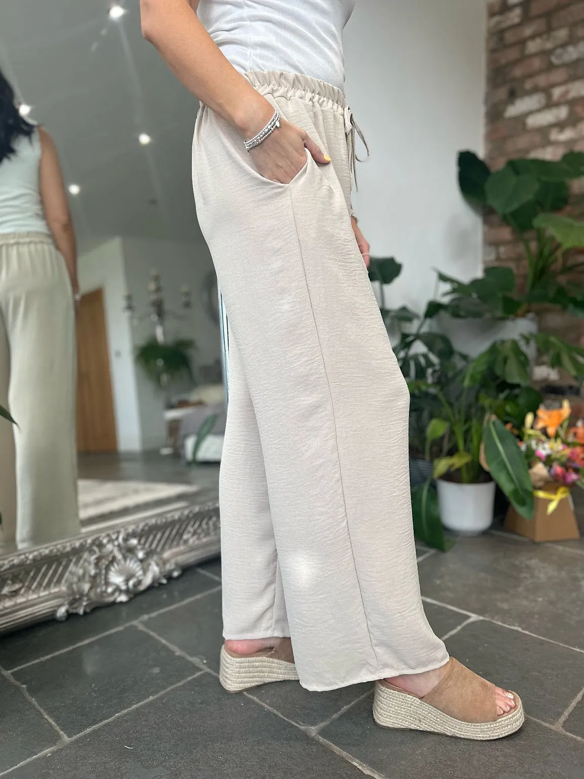 Stone Wide Leg Pocket Trousers Claudia