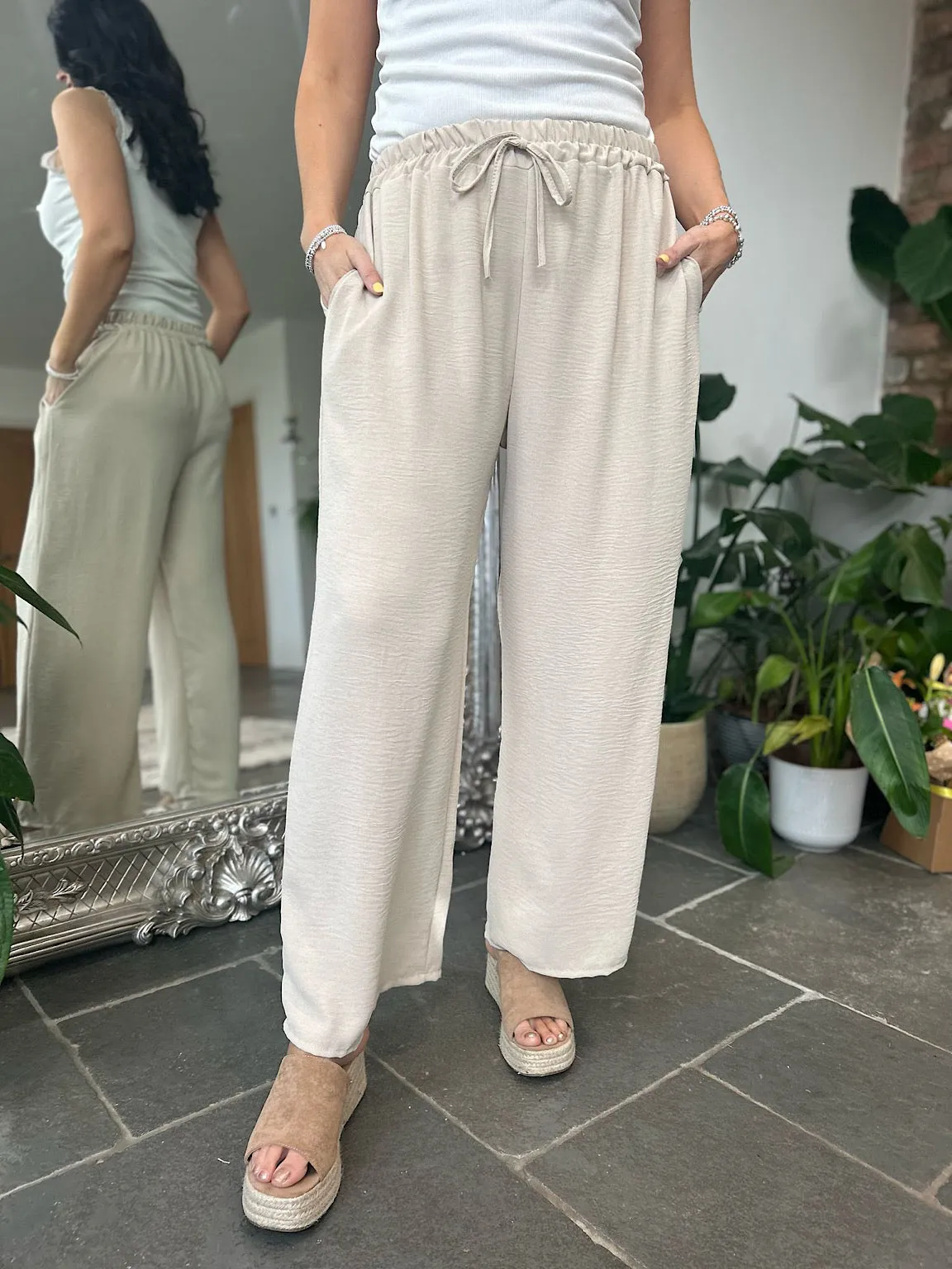 Stone Wide Leg Pocket Trousers Claudia