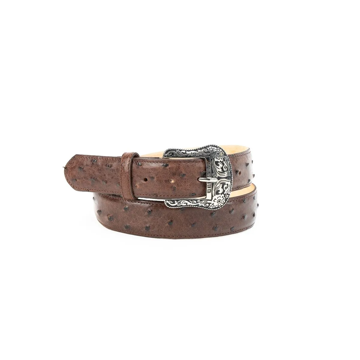 TANNER MARK EXOTIC BELT Ostrich Brown Luxury Belt