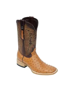 TANNER MARK MEN'S EXOTIC LEATHER Ostrich MD Brandy Cowboy Boots EE