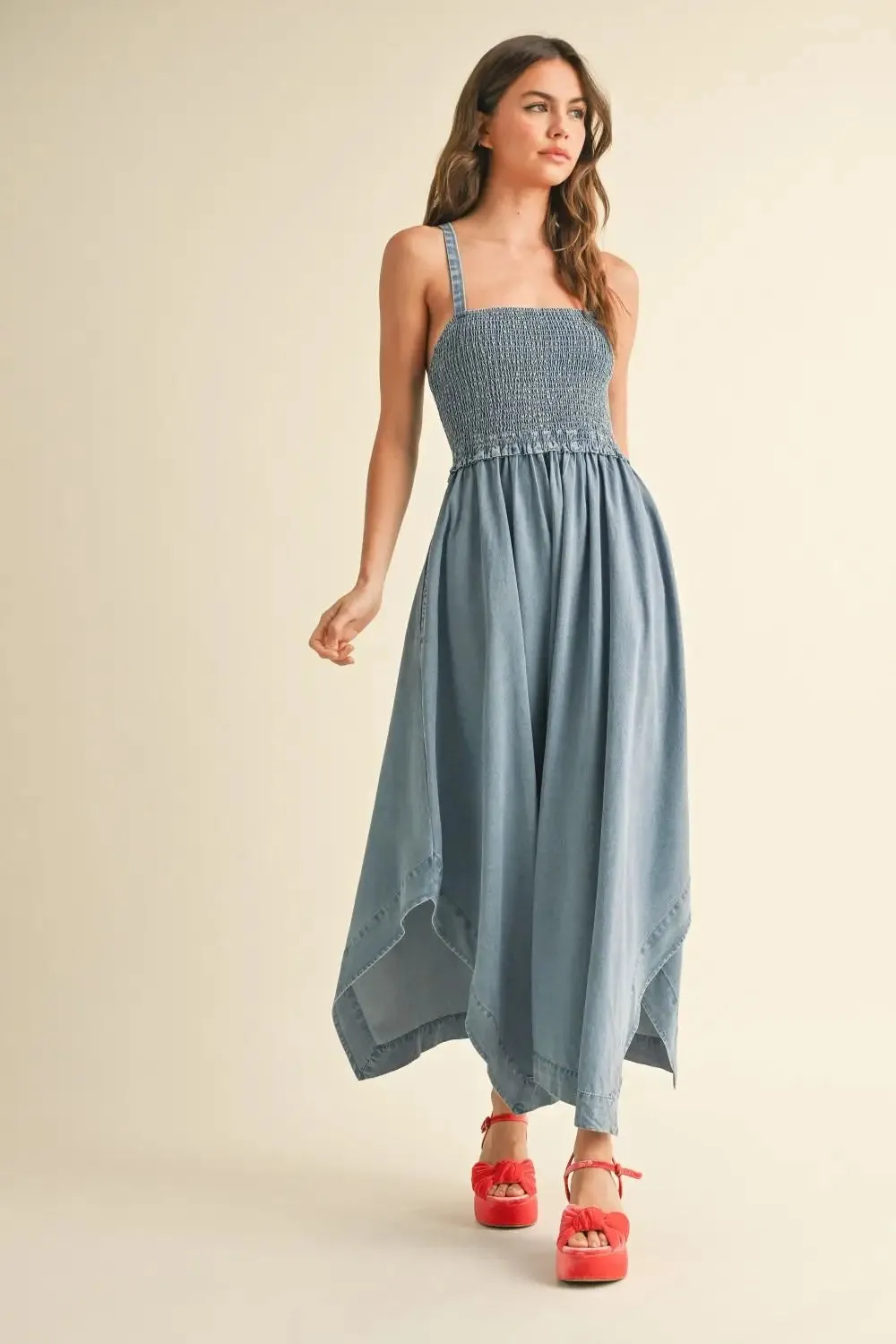TENCEL SMOCKING TOP LONG DRESS