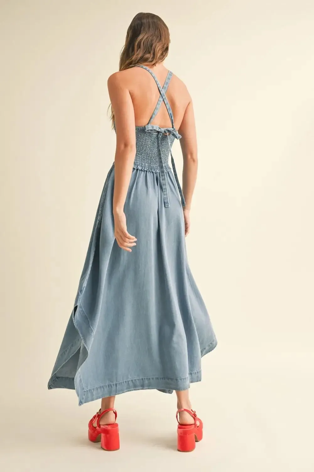 TENCEL SMOCKING TOP LONG DRESS