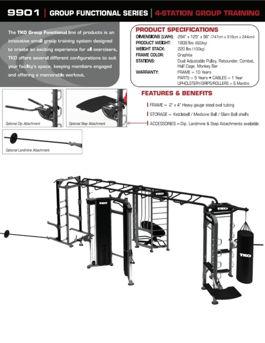 TKO 9901 Functional Trainer, Power Rack, Boxing & Rebounder Station