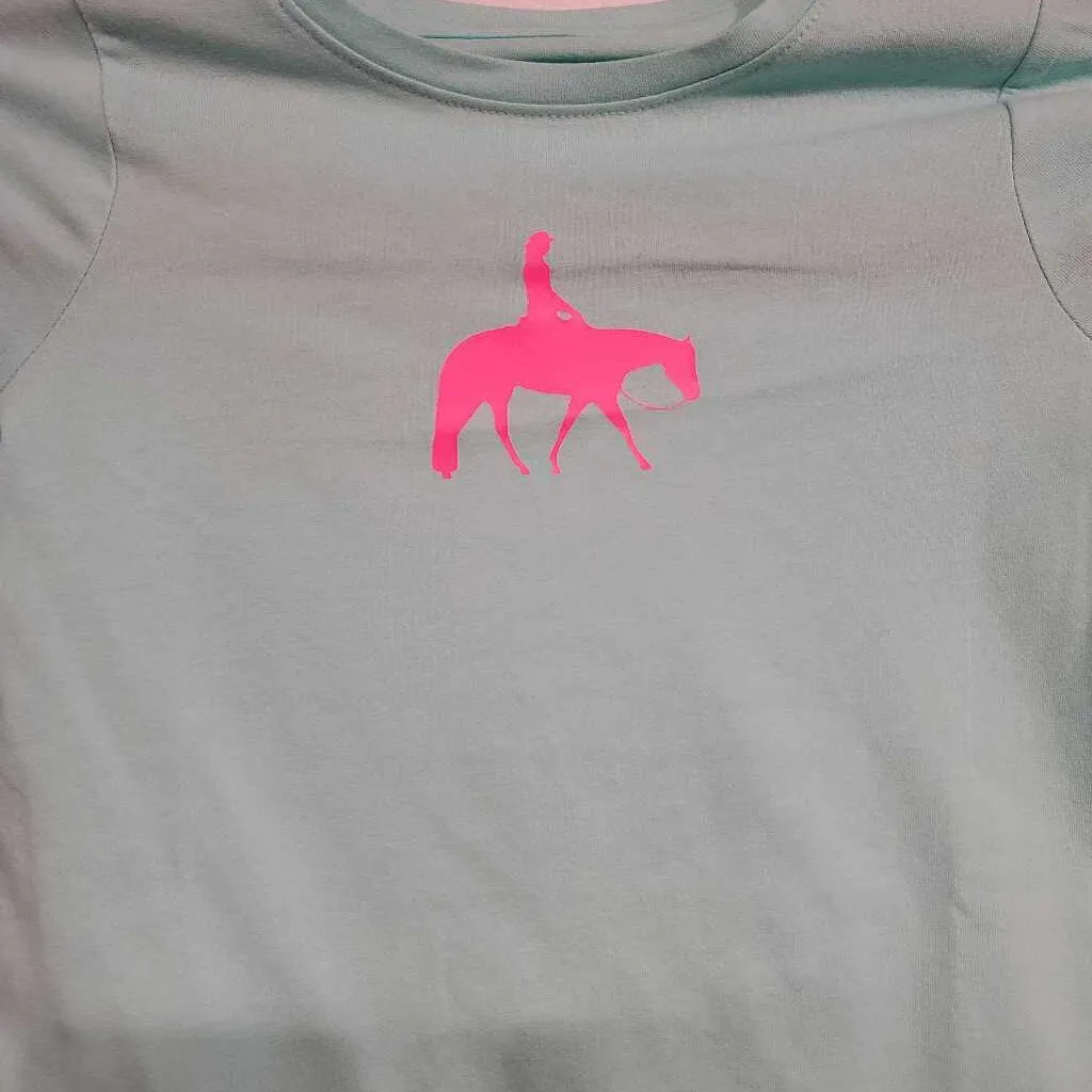 Torquoise Shirt with Pink Western Horse Kids XS