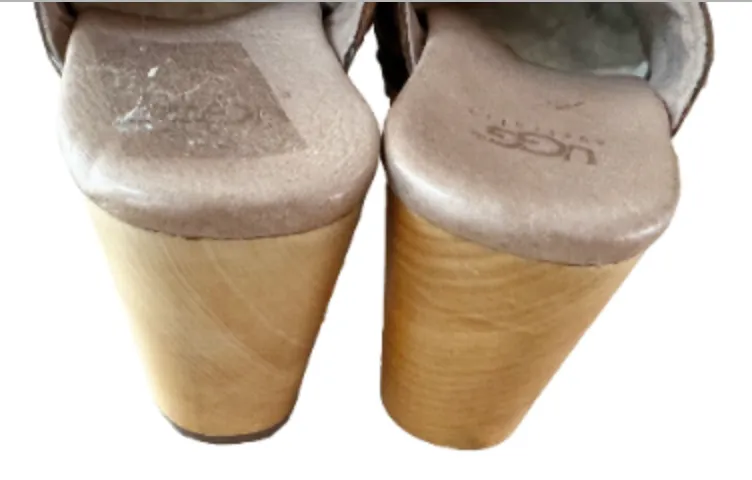 UGG Vivica Brown Woven Leather Sherpa Clogs
