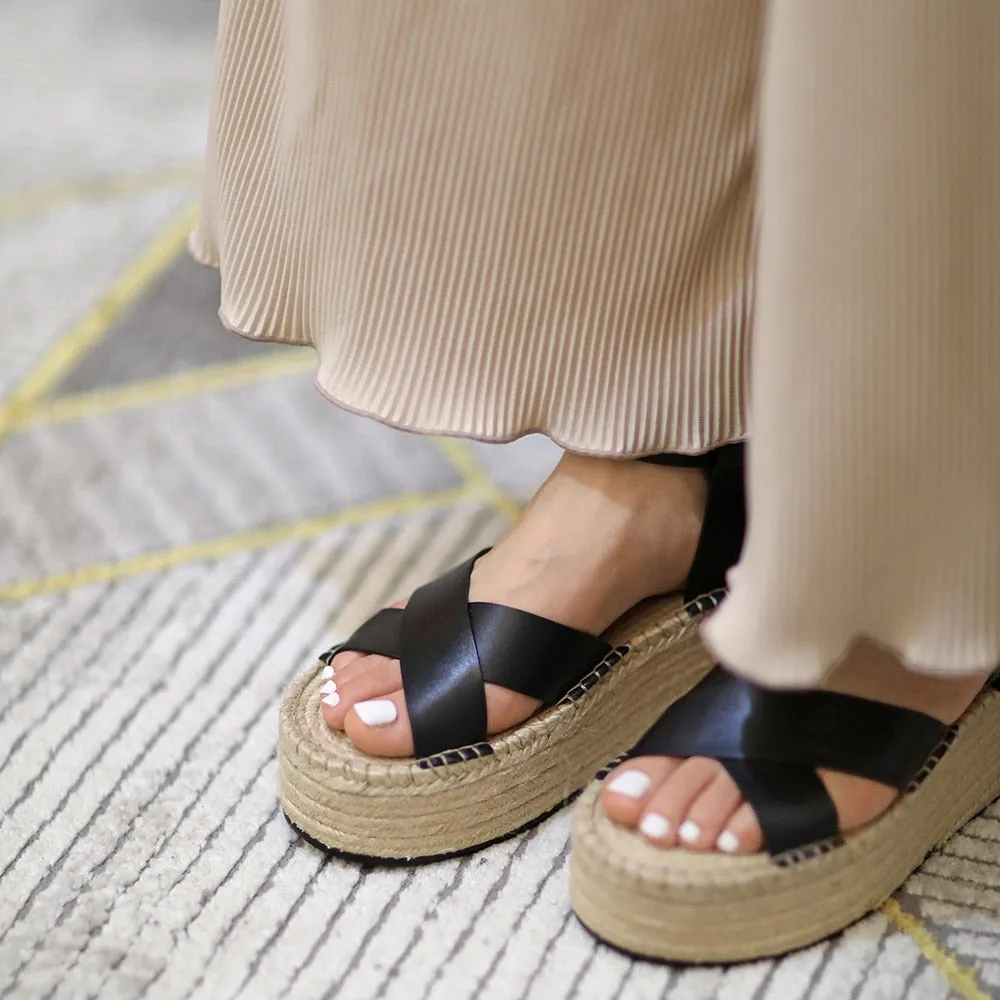 Wedge Sandals Leather Summer Platform Hemp Espadrilles Sandals