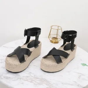 Wedge Sandals Leather Summer Platform Hemp Espadrilles Sandals