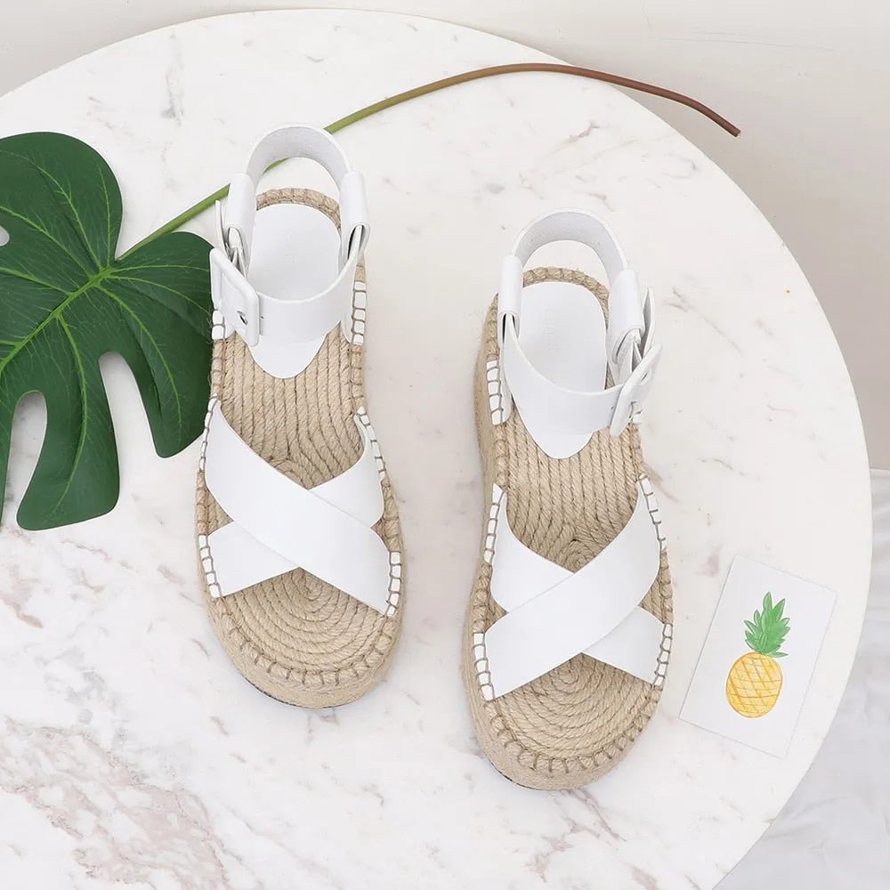 Wedge Sandals Leather Summer Platform Hemp Espadrilles Sandals