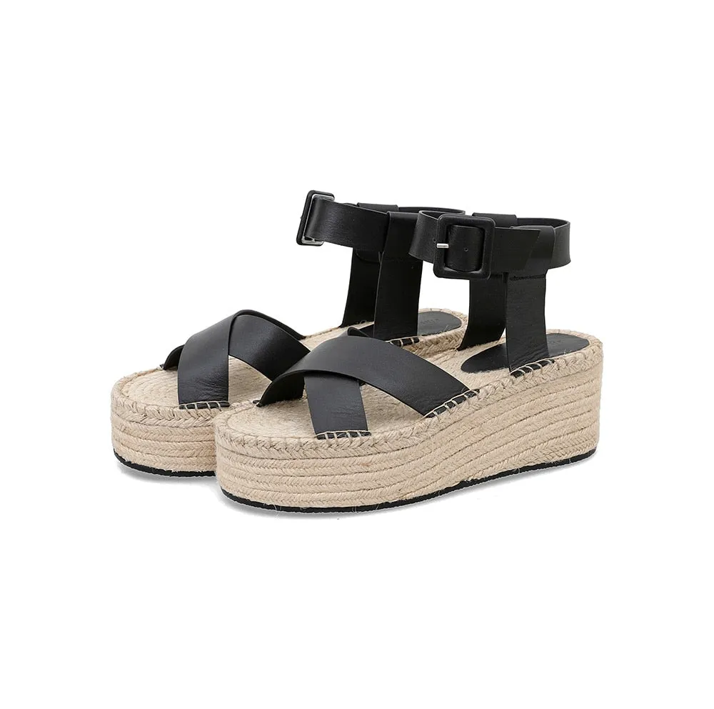 Wedge Sandals Leather Summer Platform Hemp Espadrilles Sandals