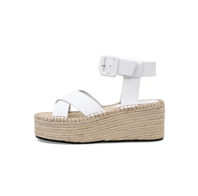 Wedge Sandals Leather Summer Platform Hemp Espadrilles Sandals