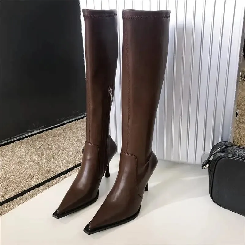 Winter High Boots For Women Fashion Street Style Pointed Toe Long Boots Female High Heel Women's Footwear