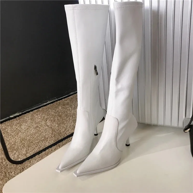 Winter High Boots For Women Fashion Street Style Pointed Toe Long Boots Female High Heel Women's Footwear