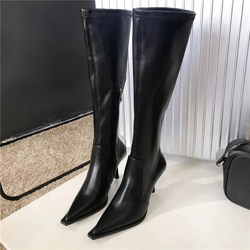 Winter High Boots For Women Fashion Street Style Pointed Toe Long Boots Female High Heel Women's Footwear
