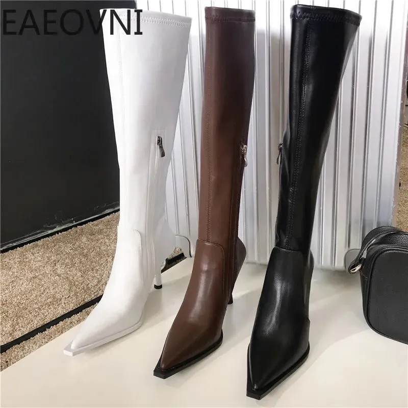 Winter High Boots For Women Fashion Street Style Pointed Toe Long Boots Female High Heel Women's Footwear
