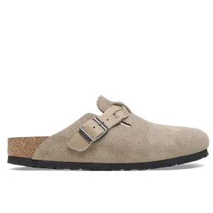 Women's Birkenstock Boston Braid Taupe Suede/Oiled Leather