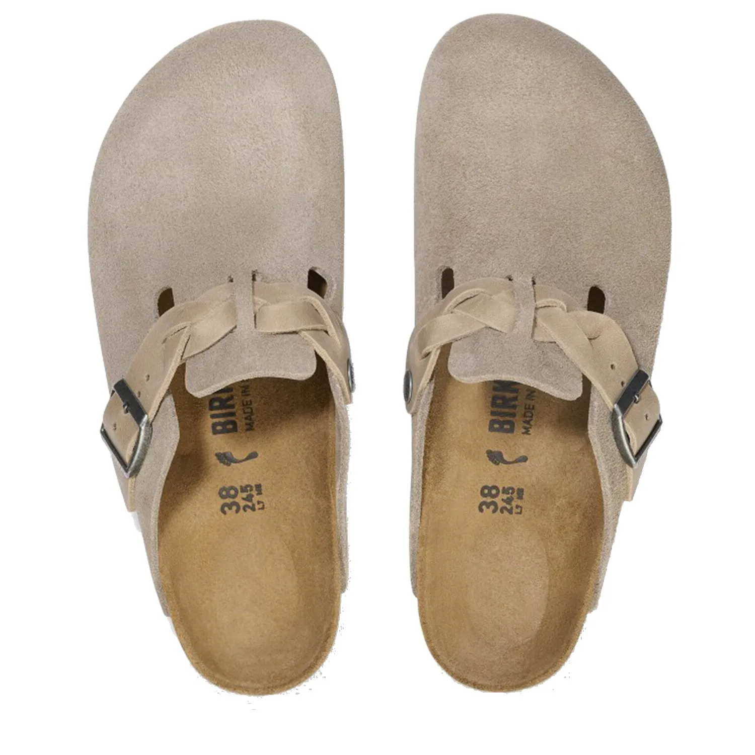 Women's Birkenstock Boston Braid Taupe Suede/Oiled Leather