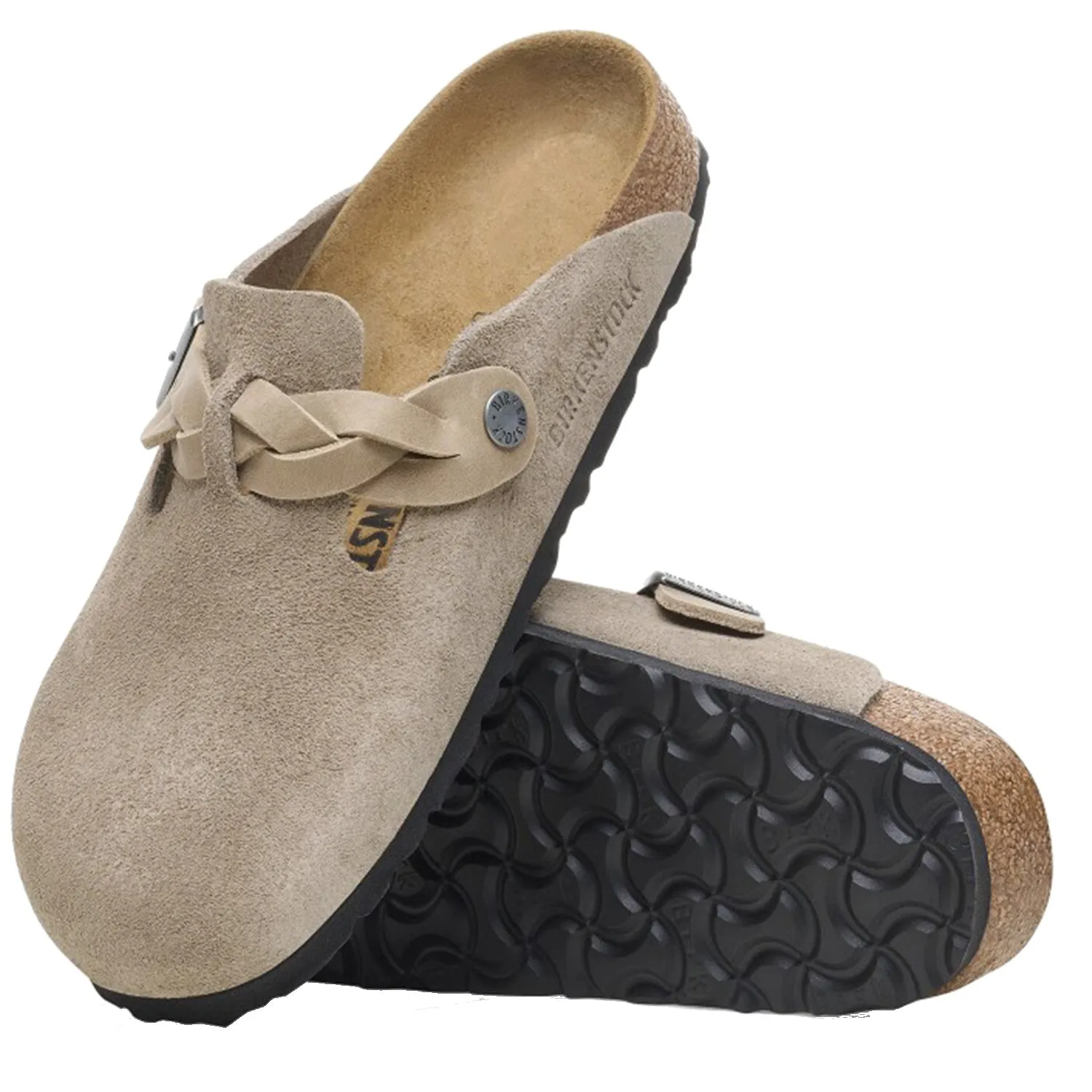Women's Birkenstock Boston Braid Taupe Suede/Oiled Leather