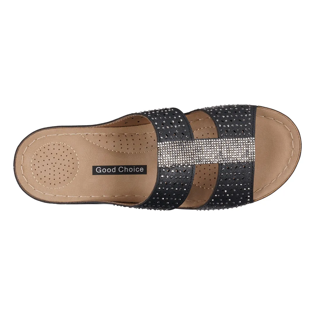 Women's Carrie Black Embellished Wedge Sandals