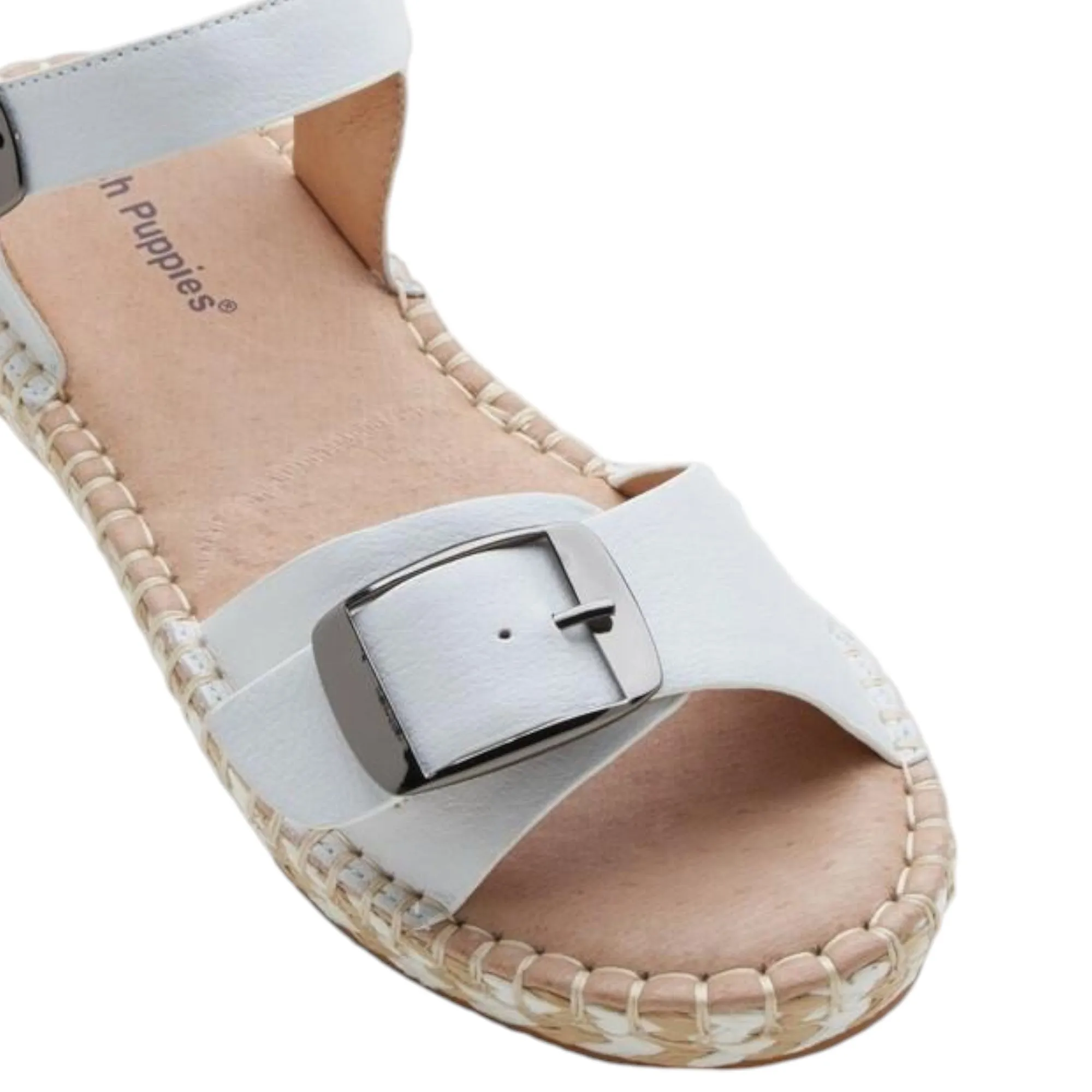 Womens Hush Puppies Basha White Leather Sandals Shoes