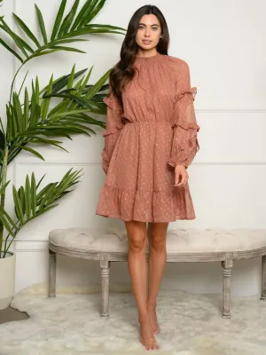 WOMEN'S LONG SLEEVE WOVEN MINI DRESS