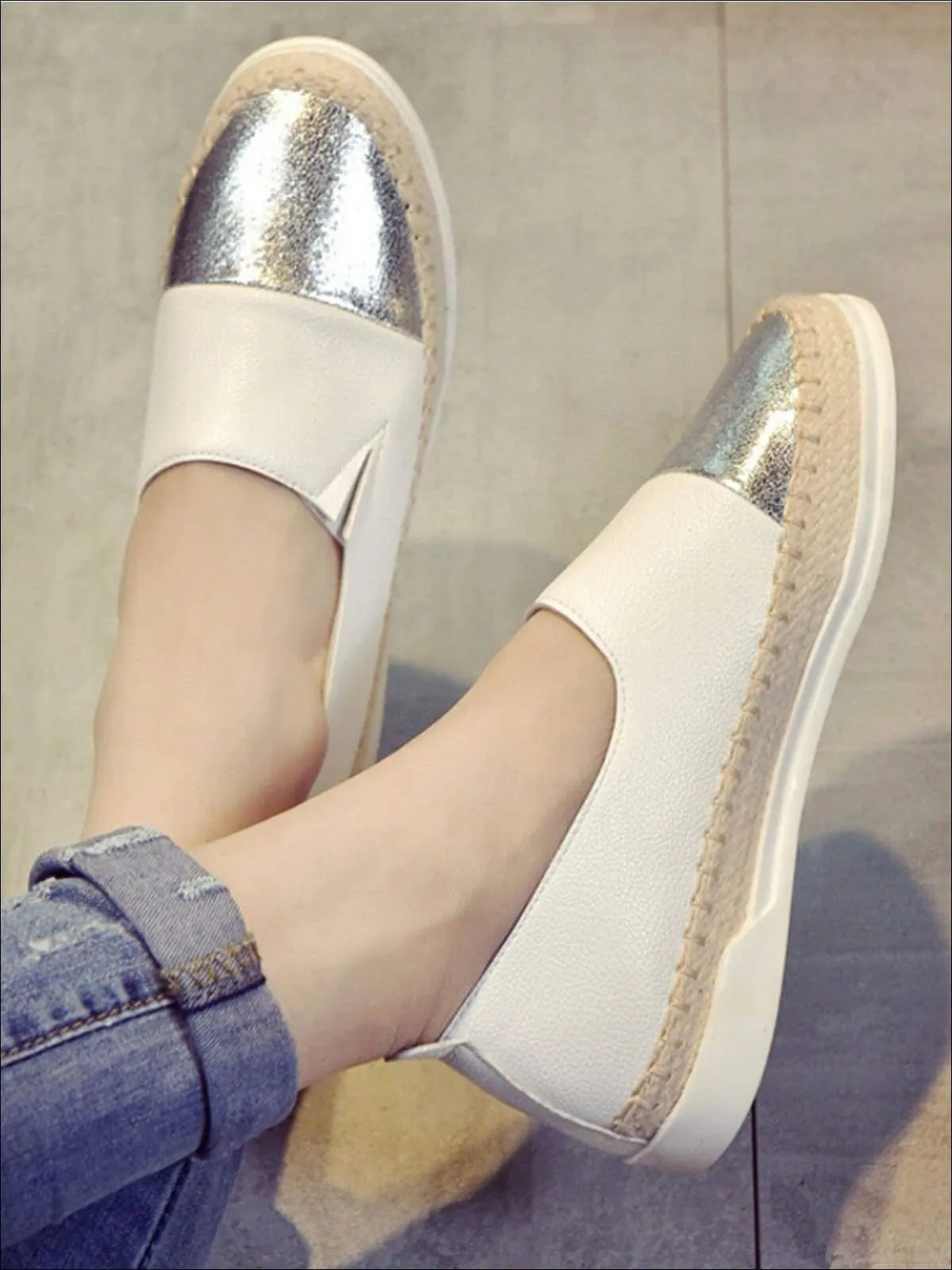 Women's Metallic Espadrille Slip On Shoes By Liv and Mia