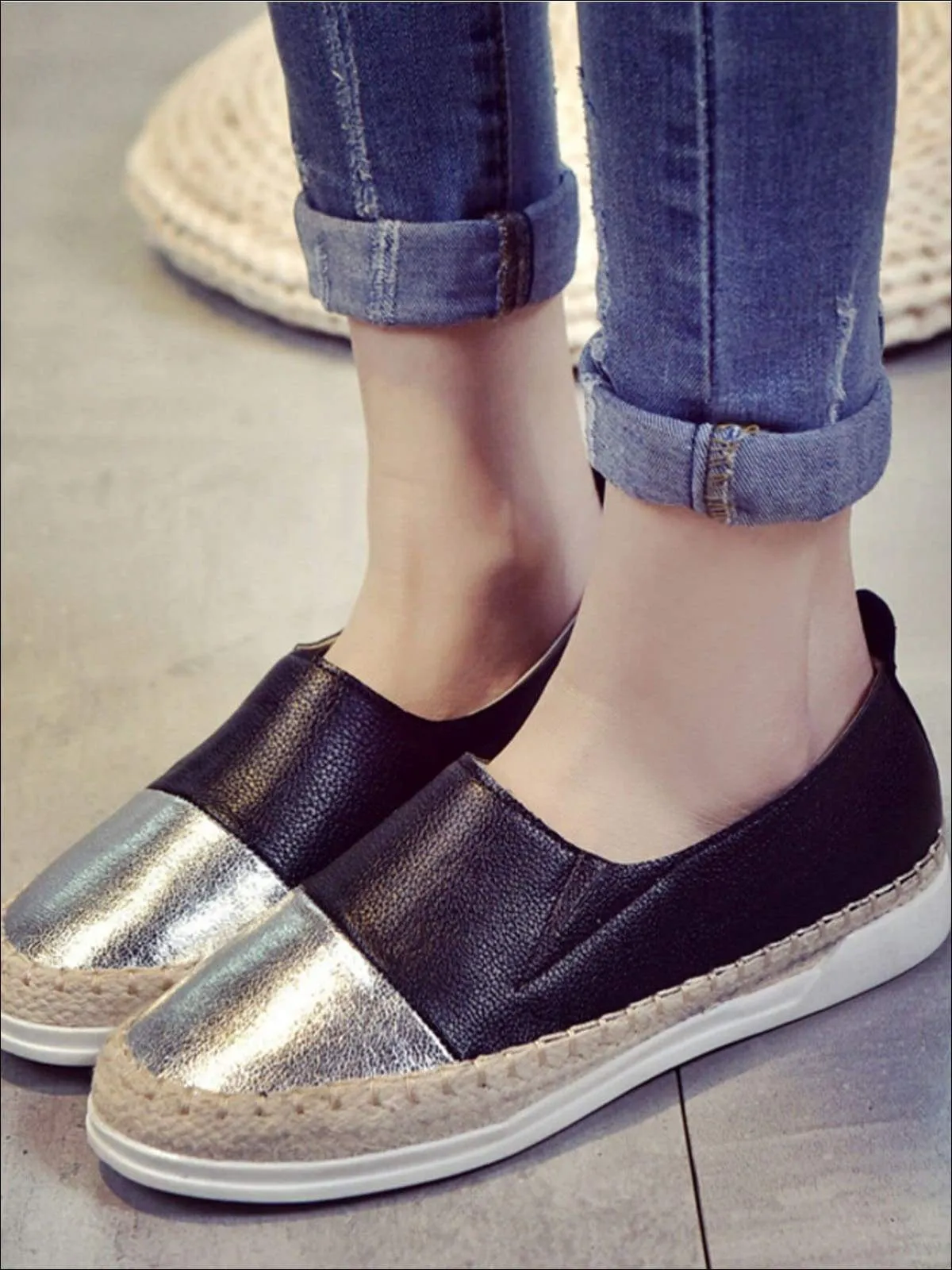 Women's Metallic Espadrille Slip On Shoes By Liv and Mia