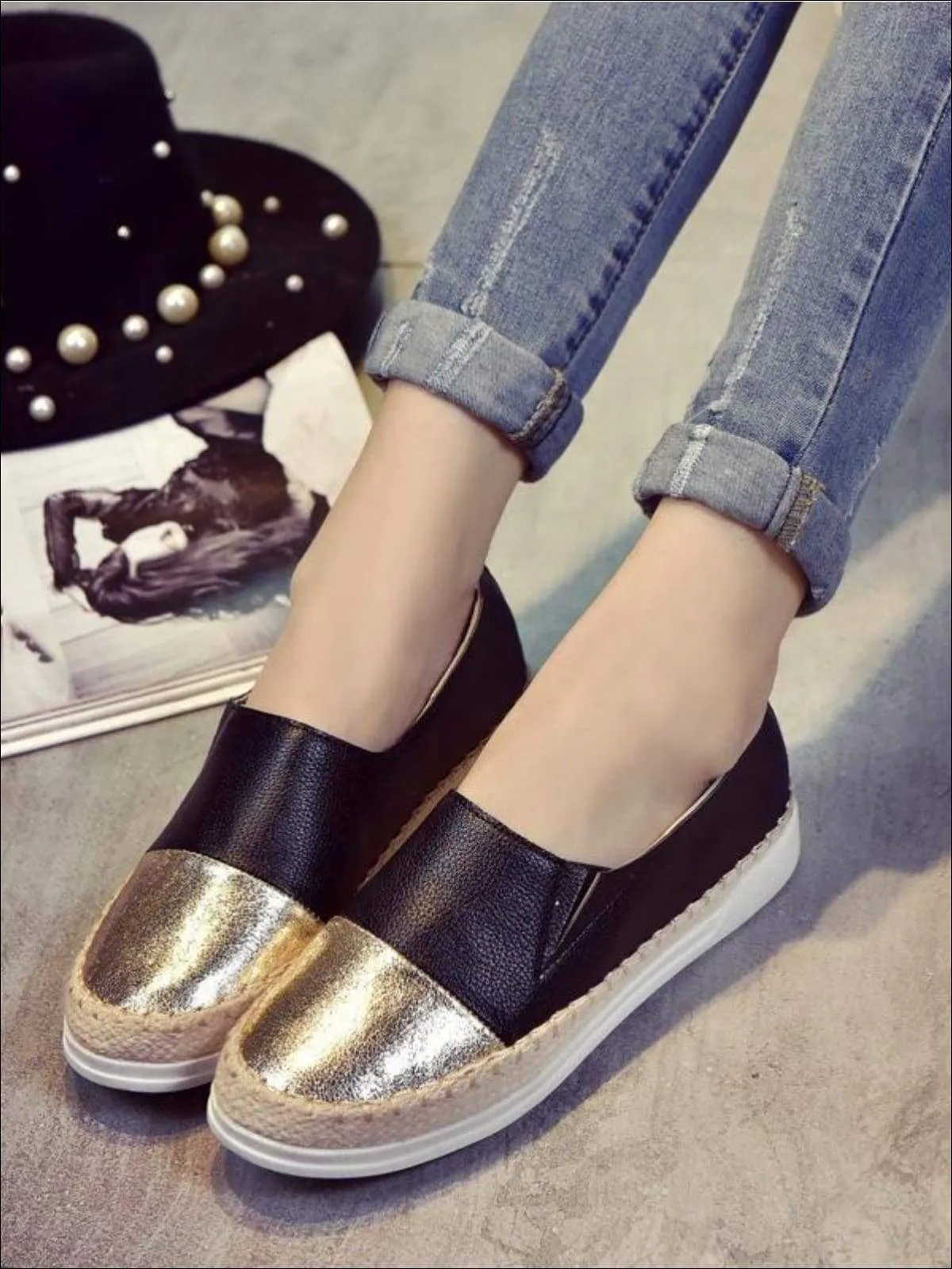 Women's Metallic Espadrille Slip On Shoes By Liv and Mia