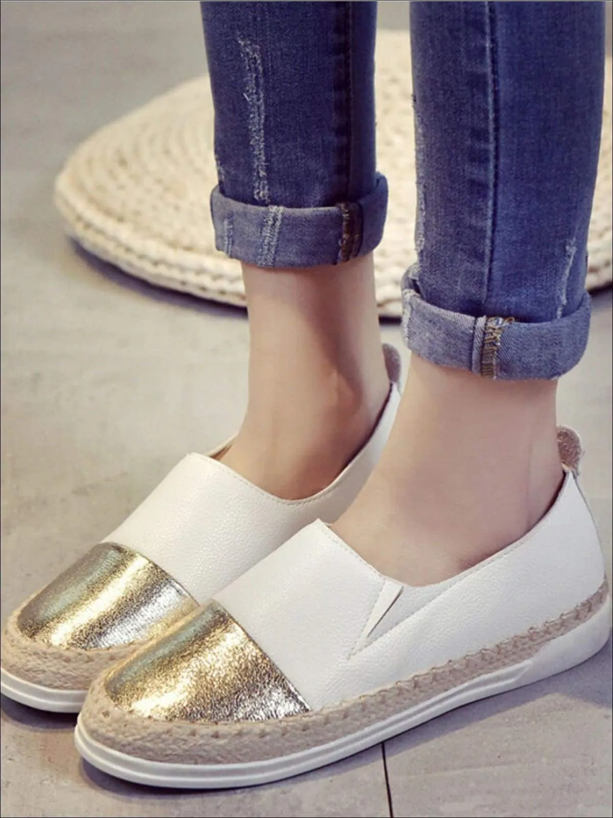 Women's Metallic Espadrille Slip On Shoes By Liv and Mia